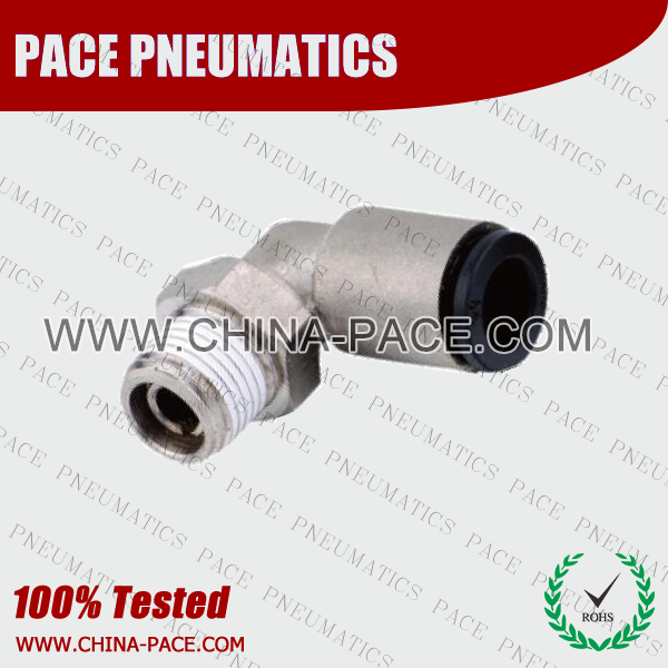 Brass Body Plastic Sleeve Male Elbow Push in Fittings with Plastic Sleeve, Nickel Plated Brass Push In fittings, Brass Pneumatic Fittings With Plastic Sleeve, Nickel Plated Brass Air Fittings, Nickel Plated Brass Push To Connect Fittings